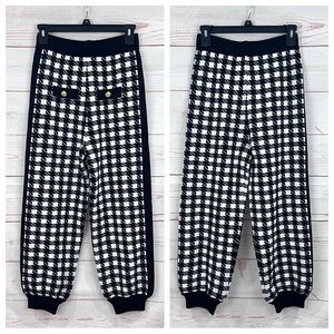 Bey Azura Black & White Houndstooth Gold Button Knit Lounge Jogger Track Pants